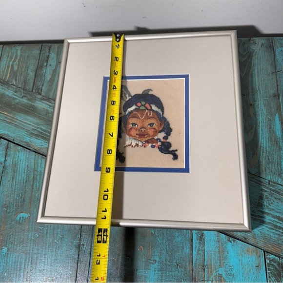 Petit Point Framed Wall Art, Native American Girl, Needlepoint - Picture 7 of 11